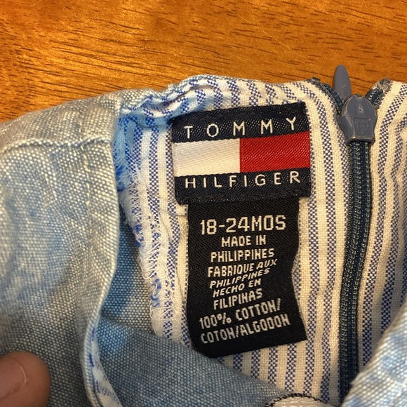 Vintage Tommy Hilfiger Girls Size 18-24 Months Dress Chambray Tennis Logo Blue - Picture 7 of 9